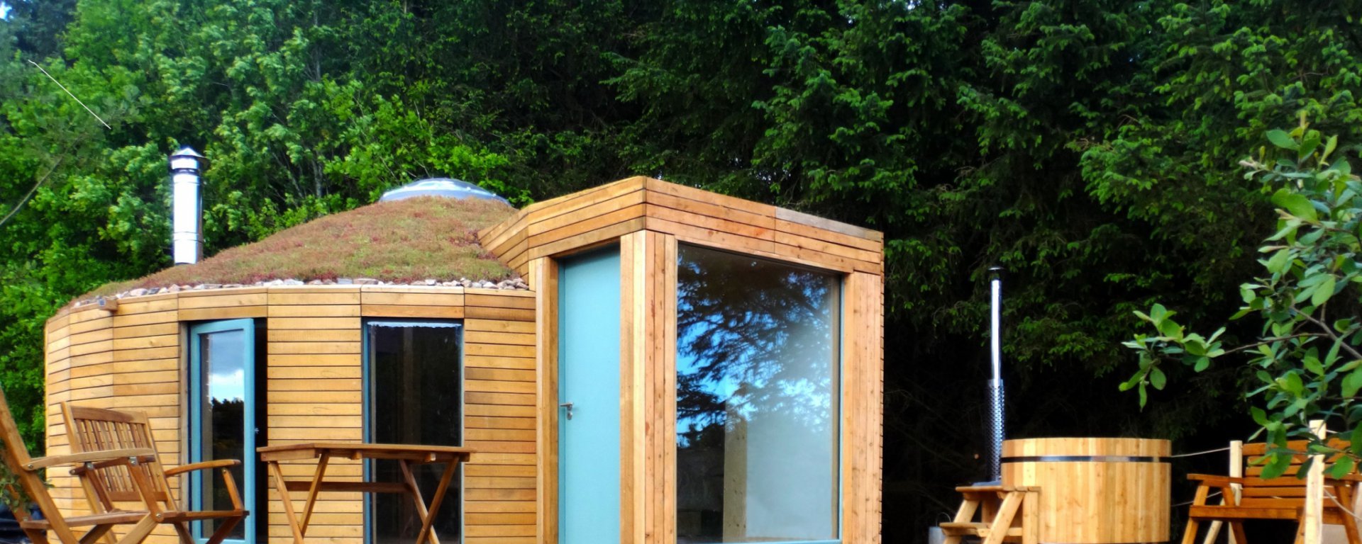 An image showing the exterior of Otter Yurt Lodge at Loch Ken Eco Bothies self catering accommodatio