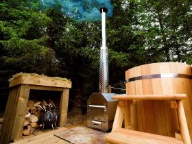 An image showing the hot tub and outside area of Loch Ken Eco Bothies self catering accommodation ec